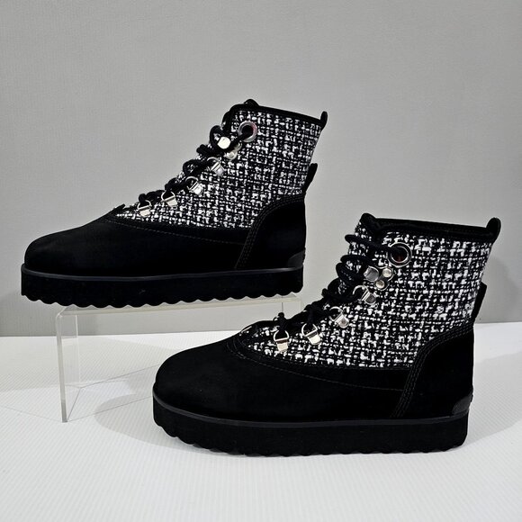 Larroude Vail Hiking Boot Water Resistant Shoe Black Grey Tweed Nubuck 7.5 - Picture 2 of 13